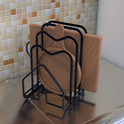 Cutting Board Rack Holder Chopping Board Organizer Stand Kitchen Pot Pan Lids Rack Organizer Flat Steel 4.92?x5.72?x8.46? (Black)