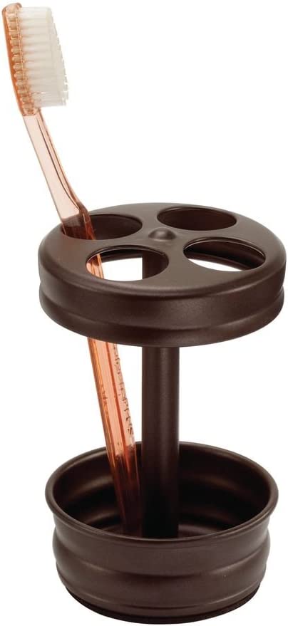 iDesign Olivia Metal Toothbrush Holder Stand for Bathroom Vanity, Countertops, 3.25" diameter x 5", Bronze