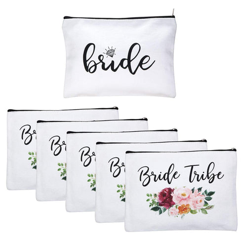 ECOHIP 6 Pack Bride Tribe Makeup Bag Bridesmaid Proposal Gifts Bridal Shower Party Bachelorette Party Favor