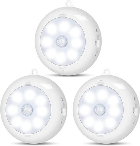 Reoshine Motion Sensor Light Indoor, LED Night Light Closet Lights, Under Cabinet Lights, AA Battery Operated Stick on Wireless Puck Lights for Wall, Step, Stair, Dimmable (3 Pack)