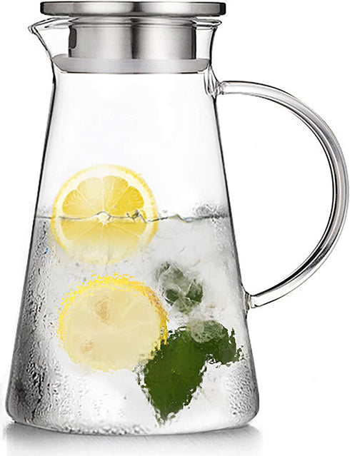 Nicunom 68 Ounces Glass Pitcher with Lid, Large Hot Cold Water Pitcher Carafe Jug with Handle for Home Kitchen Milk Juice and Iced Tea Beverage Pitcher