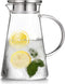Nicunom 68 Ounces Glass Pitcher with Lid, Large Hot Cold Water Pitcher Carafe Jug with Handle for Home Kitchen Milk Juice and Iced Tea Beverage Pitcher