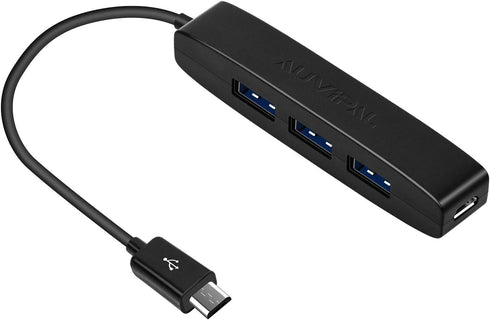 AuviPal 3-Port Micro USB OTG Hub Adapter (3 USB Ports + Power Port) for Fire Stick 4K, Playstation Classic, Raspberry Pi Zero, Sega Genesis Mini, S/NES Classic Mini and More - Black