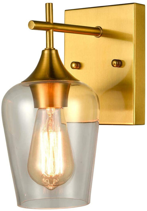 Brass 2 Pack Glass Sconces Clear Glass Wall Sconces Industrial Bathroom Vanity Lighting