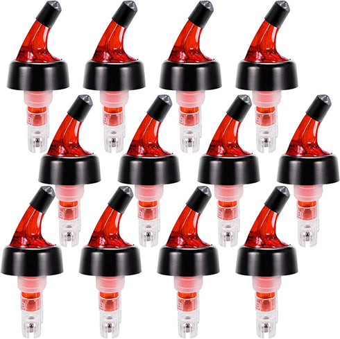Automatic Measured Bottle Pourer - Pack of 12, 1 oz (30 mL) Quick Shot Spirit Measure Pourer Drinks Wine Cocktail Dispenser Home Bar Tools (Red 12pcs)