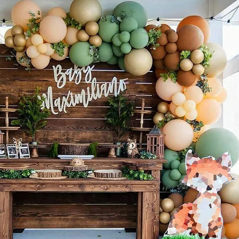 Sage Green Brown Balloon Garland Kit 140 Pcs, TOPLLON Safari Woodland Balloon Arch with Sage Green Dark Brown Beige Gold Matte Balloons for Baby Shower Safari Birthday Decorations