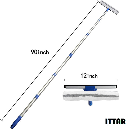 ITTAR Window Squeegee Cleaning Tools, 2 in 1 Window Washing Squeegee with Extension Pole 58'' Long Handle for Window Shower Glass Door Household Tool