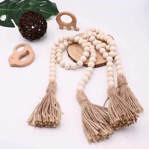 Wood Bead Garland Farmhouse Beads Wood Bead Garland with Tassel Prayer Beads Farmhouse Decor Wood Bead Strands