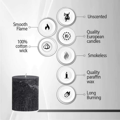 BOLSIUS Rustic Anthracite (Black) Unscented Pillar Candles - 2.75" X 3.25" Decoration Candles Set of 3 - Clean Burning Dinner Candles for Wedding & Home Decor Party Restaurant Spa- Aprox (80x68m)