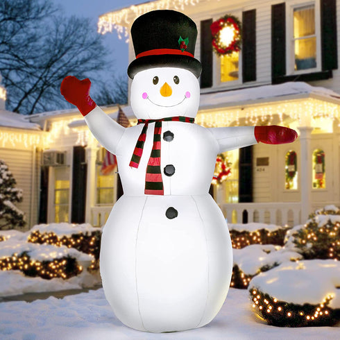YIHONG 8 Ft Christmas Inflatables Greeting Snowman Decorations, Outdoor Christmas Inflatables with LED Lights for Yard Lawn Décor