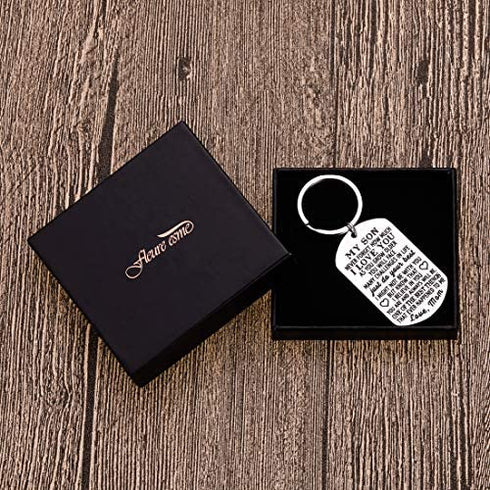 To My Son Christmas Keychain Gifts from Mom Dad Mother To Son Him Teens Stocking Stuffers Adult Men Teenage Boys Kids Birthday Graduation Sweet Sixteen Going To College Guys Males Wedding Gifts Present