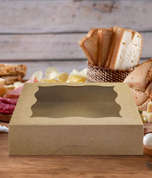 15-Pack 10"x10"x3"Brown Bakery Boxes with PVC Window for Pie and Cookies Boxes Large Natural Craft Paper Box 10x10x3inch (Brown, 15)