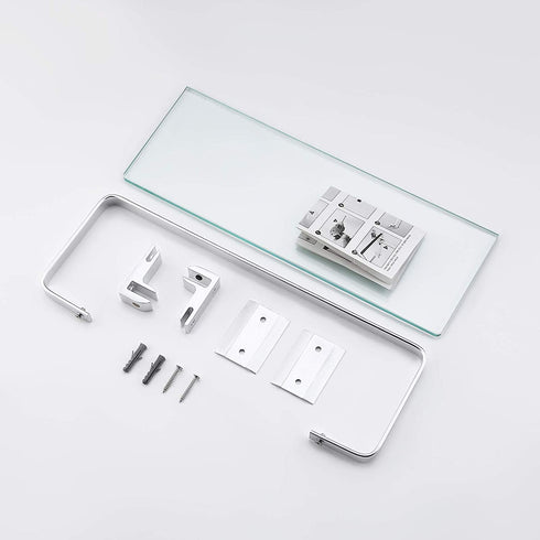 KES Aluminum Bathroom Glass Shelf Tempered Glass Rectangular 1 Tier Extra Thick Silver Wall Mounted, A4126A