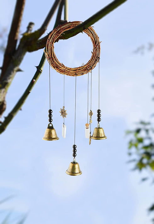 Witch Bells for Home Protection, Handmade Witchy Decor for Attracts Positive and Drive Out Negative, Boho Door Handle Garden Patio Magic Bell Beads Wicca Supplies, Hanging Bells Gift for Women