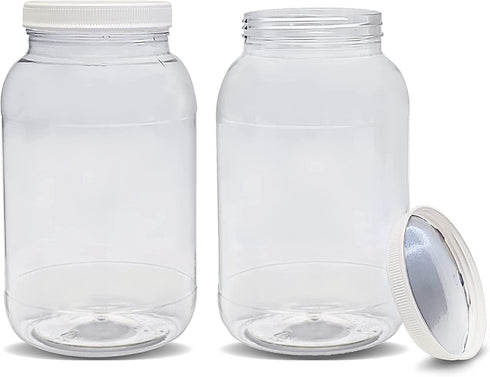 ljdeals 1 Gallon Clear Plastic Jars with Lids, Wide Mouth Storage Containers, Pack of 2, BPA Free, Food Safe, made in USA