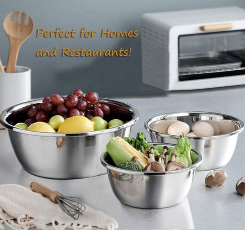 Besli 3-Piece 18/8 304 Stainless Steel Mixing Bowls,Set includes 2,4,8 Quart,Ideal for Cooking, Baking, Prepping,Serving
