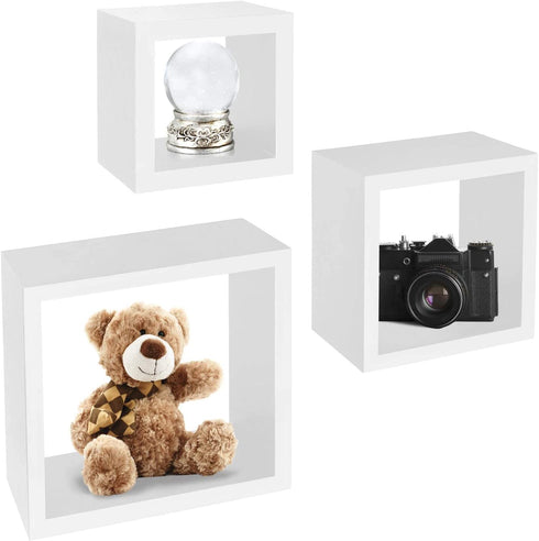Greenco, White Set of 3 Wall Mounted Cube Floating Shelves, Finish