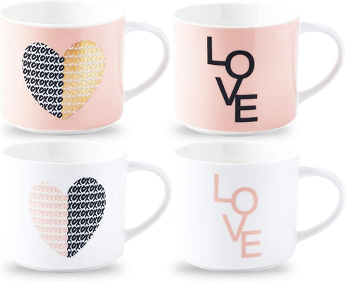 Set Of 4 Womans Gifts Ideas Stacking Mugs Inspirational Coffee Novelty Mug Gift Set, Funny Mug Gift Set - Him And Her Gifts Holiday, Birthday, Valentine Day Gifts. 14 Oz. Pink