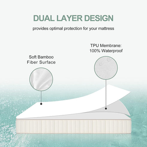 LUTE Queen Size Mattress Pad, Waterproof Mattress Protector, Premium 3D Air Bamboo Bed Cover Protection, Breathable Cooling Cover with Vinyl-Free Noiseless TPU, Fitted 18" Deep Pocket