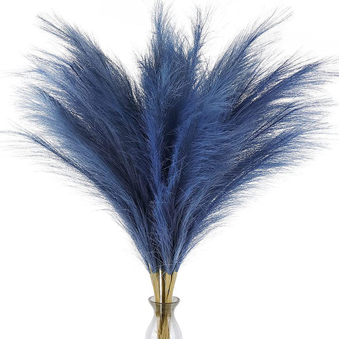 6pcs Faux Pampas Grass, 32.7"/83cm Tall Fluffy Pampas Grass Dried Plants for Vase Filler Living Room Kitchen Boho Decor Blue