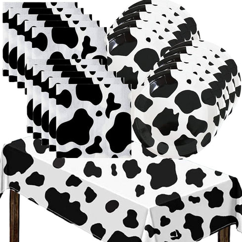 Cow Themed Birthday Party Supplies Decorations Tableware Set - Cow Print Cake Plates,Napkins,Tablecloth for kid Birthday and Baby Shower Decorations