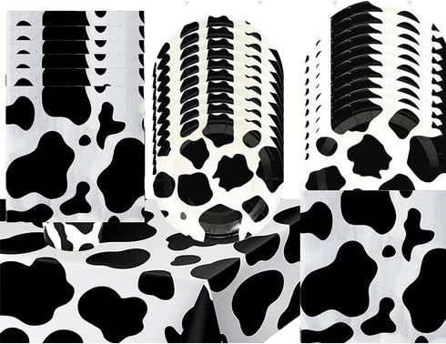 Cow Themed Birthday Party Supplies Decorations Tableware Set - Cow Print Cake Plates,Napkins,Tablecloth for kid Birthday and Baby Shower Decorations