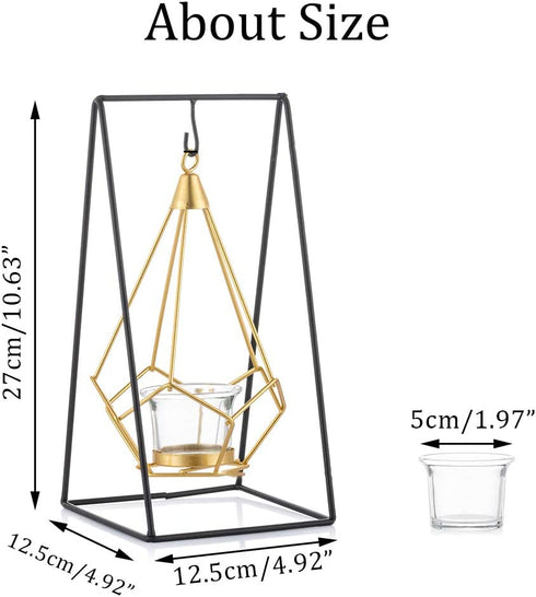 Sziqiqi Geometric Tea Light Candle Holder with Votive Glass and Display Stand, for Candle Flower Greenery Air Plant Tabletop Decor Holiday Centerpiece, Swing Set Design