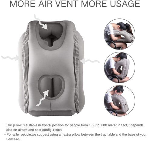 Sunany Inflatable Neck Pillow Used for Airplanes/Cars/Buses/Trains/Office Napping with Free Eye Mask/Earplugs (Gray), Small