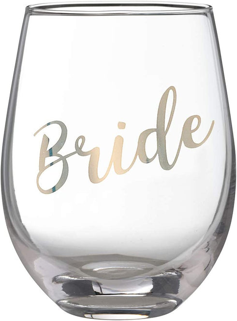 Lillian Rose Gold Bride Stemless Wine Glass, Height 4.75" (G115 BR), 1 Count (Pack of 1), Clear