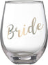 Lillian Rose Gold Bride Stemless Wine Glass, Height 4.75" (G115 BR), 1 Count (Pack of 1), Clear