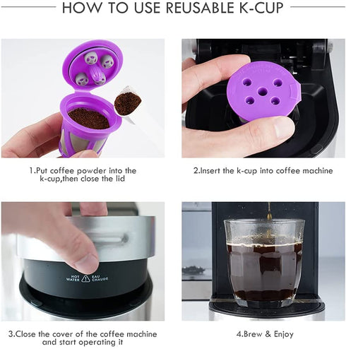 Reusable K Coffee Filter Compatible with K-Cup Keurig Supreme and K Supreme Plus Coffee Brewers, BENFUCHEN Refillable Filters Coffee Capsule Cups Bonus 20 Pcs Coffee Paper Filters, 3 Black 3 Purple,