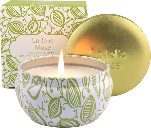 LA JOLIE MUSE Coconut Limeade Scented Candle, Coconut Lime Candle, Natural Soy Wax Candle, 45 Hours Long Burning, Home Fragrance, Portable Travel Tin Candles, 6.5 OZ