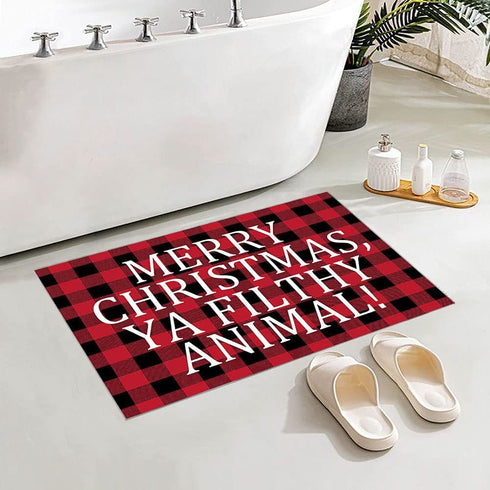 DAYLIPILLOW Red Black Buffalo Check Plaid Doormat - Merry Christmas Ya Filthy Animal Doormat Welcome Outdoor Door Mat 23.6" x 15.7"