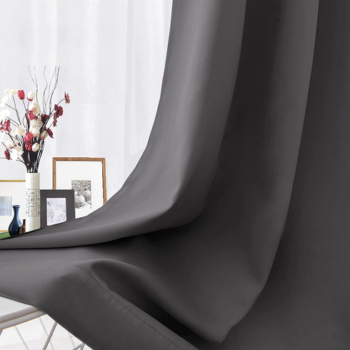 LUSHLEAF Blackout Curtains for Bedroom, Solid Thermal Insulated with Grommet Noise Reduction Window Drapes, Room Darkening Curtains for Living Room, 2 Panels, 52 x 63 inch Grey