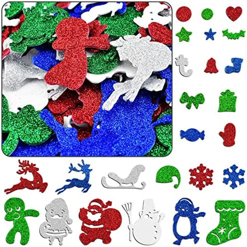 KATUMO Christmas Foam Stickers, 500Pcs Glitter Foam Stickers Self Adhesive Xmas Theme Shapes Stickers Christmas DIY Crafts Stickers for Christmas Party Decoration Classroom DIY Crafts Supplies