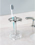 iDesign Alston Plastic Toothbrush Holder Stand for Bathroom, Vanity Countertops in Master, Guest, and Kids' Bathrooms, 3.25" x 3.25" x 5" - Clear and Chrome