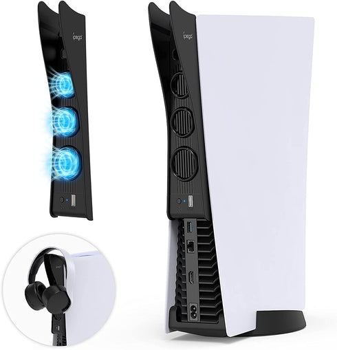 Cooling Fan for PS5, Cooler for PS5 with Headset Holder 2-in-1 Set, Auarte Fans Accessories for PS5 with 3 Quiet Cooler Fans, Extra USB Port, for Playstation 5 Disc and Digital Edition