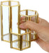 Hipiwe 3 Slots Glass Makeup Brush Holder - Gold Hexagon Cosmetics Brush Eyeliners Display Cup Home Decorative Makeup Organizer Desktop Pen/Pencil Pot Holder for Office