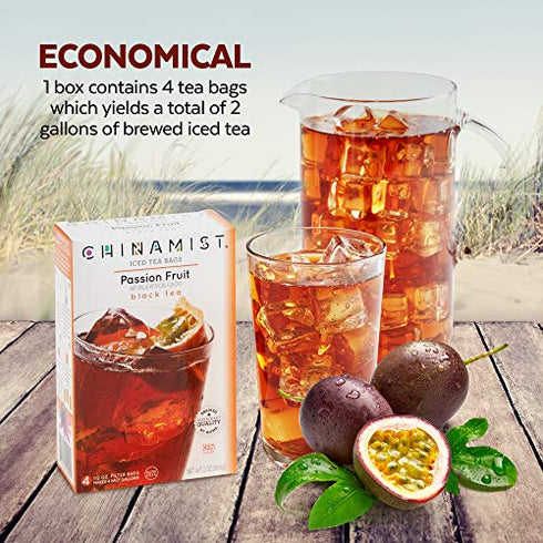 China Mist Iced Tea Passion Fruit Black Iced Tea Bags - Each Tea Bag Yields 1/2 Gallon,4 Count (Pack of 1)