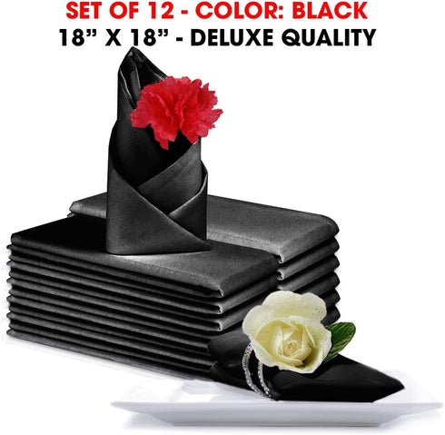 Talvania Cloth Dinner Napkins - 12 Pack Luxuriously Soft & Hotel Quality Cotton Napkins, Brilliant Fabric Napkins (18 X 18) Perfect for Events, Hotel & Home Use (Black)
