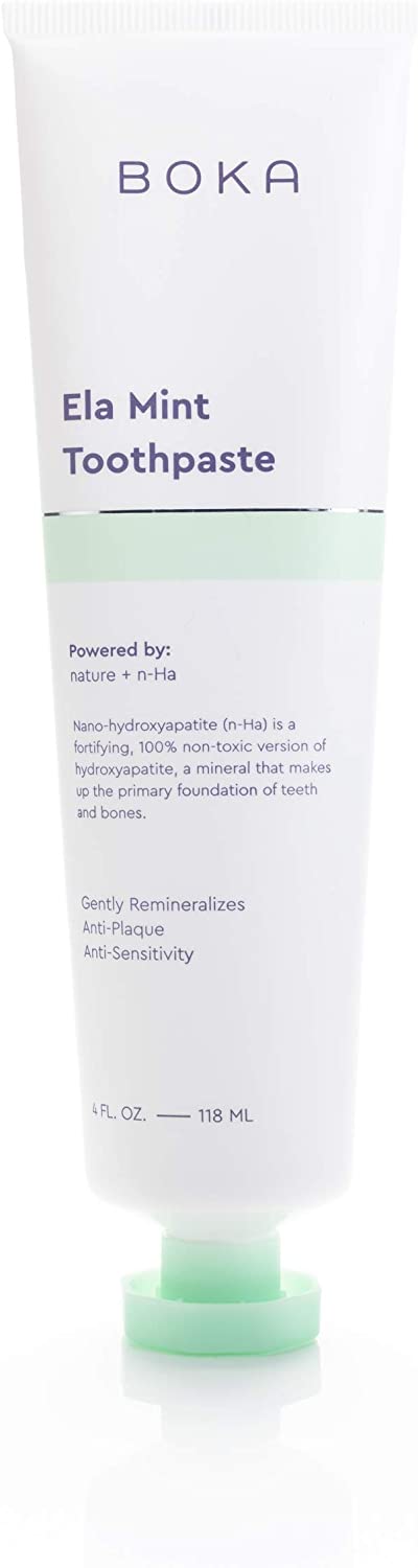 Boka Ela Mint Natural Toothpaste, Nano-Hydroxyapatite for Remineralizing, Sensitivity and Whitening, Fluoride-Free, Dentist Recommended for Kids and Adults, Made in USA, 4oz (Pack of 1)
