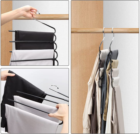 HuaQi Pants Hangers Space Saving Hangers for Closet Organizer Non Slip Closet Storage Organizer for Jeans Towels Scarves (Black, 4)