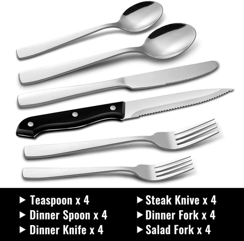 Hiware 24-Piece Silverware Set for 4, Stainless Steel Flatware Cutlery Set, Kitchen Utensils Set, Tableware Set For Home Kitchen Restaurant Hotel, Includes Knives Forks Spoons, Dishwasher Safe