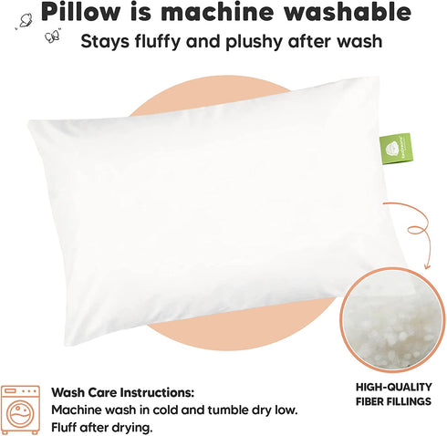 2-Pack Toddler Pillow - Soft Organic Cotton Toddler Pillows for Sleeping - 13X18 Small Pillow for Kids - Kids Pillows for Sleeping - Kids Pillow for Travel, School, Nap - Crib Pillow (Soft White)