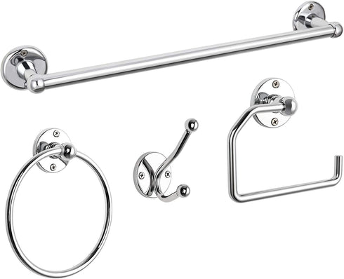 LIANTRAL Bathroom Hardware Set, 4-Piece Polished Chrome Bath Accessories Kit with 18™™ Towel Bar, Toilet Paper Holder, Towel Ring and Robe Hook,Wall Mounted