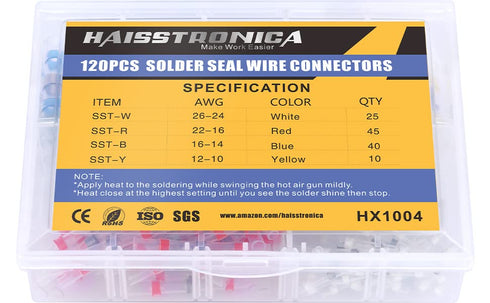 haisstronica 120PCS Solder Seal Wire Connectors-Marine Grade Heat Shrink Wire Connectors-Heat Shrink Butt Connectors-Butt Splice Wire Connectors for Stereo,Electrical with Corrosion and Weatherproof