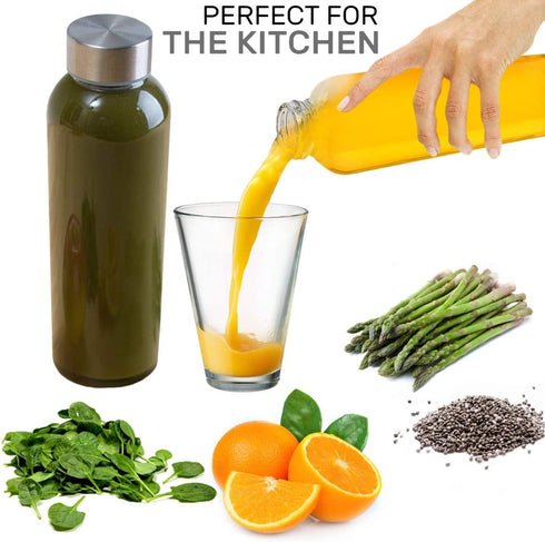 Brieftons Glass Water Bottles With Caps: Clear, 6 Pack, 18 Oz, Leakproof Lids, Premium Soda Lime, Best As Reusable Drinking Bottle, Sauce Jar, Juice Beverage Container, Kefir Kit, With Cleaning Brush