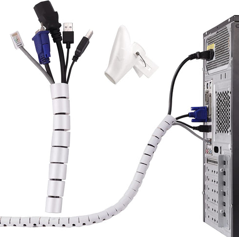 TITACUTE Cable Tube Organizer, Coiled Tube Sleeve Cable Wrap Spiral Wire Sleeves Cable Management with Cord Cover Clips for TV PC Computer Home Entertainment Wall White