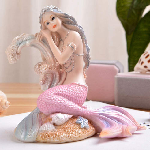 Mermaid Bathroom Decor,Mermaid Gifts for Girls 4.72" Tall Room Shelf Resin Mediterranean Princess Statue Ornament Figurines Sculpture Angel Crafts Collectible Ocean Sea Goddess