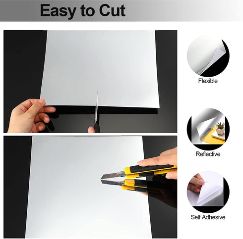 Flexible Mirror Sheets Self Adhesive Non Glass Mirror Tiles Mirror Stickers for Home Wall Decor (10 Pieces,10 x 10 Inches)